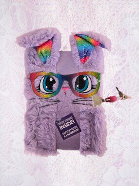 Claire's Lavender Plush Bunny Diary Decora Kawaii Kidcore Notebook Art Book